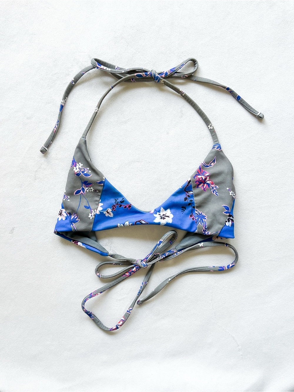 Jolyn Clothing ‘Roy’ Floral Halter Bikini Top in Blue and Gray - Medium